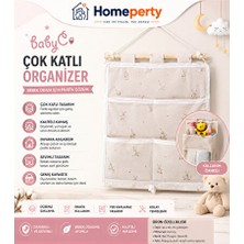 Maison Luré Bej Tavşan Desenli Çok Katlı Bebek Organizeri Duvar Askısı Bebek Bakım Çantası