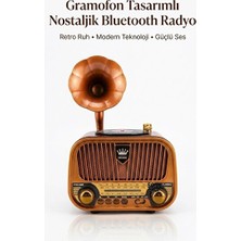 Maison Luré Nostaljik Gramofon Tasarımlı Bluetooth Radyo ve Müzik Çalar Alarm Saatli Radyo