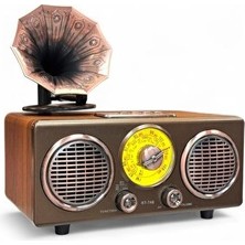 Maison Luré Ahşap Tasarımlı Nostaljik Gramofon Görünümlü Radyo ve Alarm Alarm Saatli Radyo