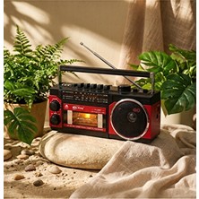 Maison Luré Klasik Kırmızı Kaset Çalar Bluetooth ve USB Hoparlör Nostaljik Radyo