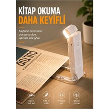 Maison Luré USB Şarjlı Klipsli LED Kitap Okuma Lambası, 3 Renk ve 9 Mod Seçenekli Masa ve Gece Lambası