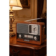 Maison Luré Saatli Nostaljik Radyo ve Bluetooth Hoparlör, Ahşap Tasarım ve USB Sd