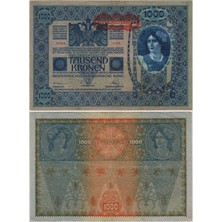 Banknoting Avusturya 1000 Kron 1902 Üzerine 1919 Deutschösterreich Damgalı. Büyük Boy. Çok Çok Temiz(-)