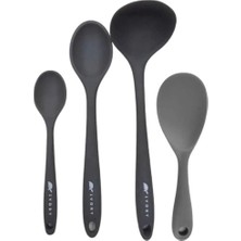 Empressco 4'lü Set Silikon1 Kepçe 1 Kaşık (27.5cm) 1 Kaşık (20 Cm) 1 Pilav Kaşığı Gri