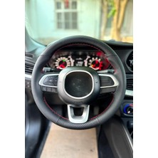 Stilix Garage Fiat Egea 2016-2019 Uyumlu Araca Özel Direksiyon Kılıfı (Nokta Karbon Kırmızı Dikiş)