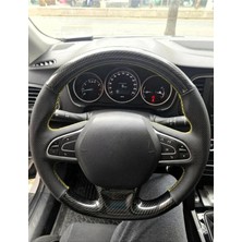 Stilix Garage Megane 4 Joy Pakete Uygundur Araca Tam Uyumlu Dikmeli Direksiyon Kılıfı 5d Kristal Karbon Nokta Sarıipli