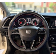 Stilix Garage Seat Leon Style Araca Özel Direksiyon Kılıfı Soft Nokta 5d Kristal Kırmızı Ipli