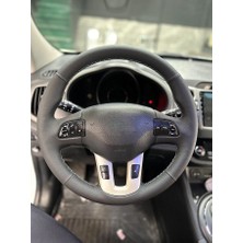 Stilix Garage Kia Sportage 3 Ceed  2011-2014 Araca Özel Dikmeli Direksiyon Kılıfı Klasik Deri Gri Ipli