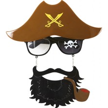 İlk El Grup Kahve Renk Şapkalı Siyah Sakallı Pipolu Jack Sparrow Denizci Korsan Gözlüğü 24X25 cm