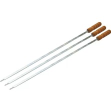 Ahşap Saplı Tavuk Şişi - Dar Yassı - Metal - 50 cm Midastech