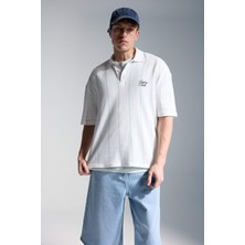 DeFacto Loose Fit Baskılı Kısa Kollu Polo Mavi Tişört G4273AX26AU