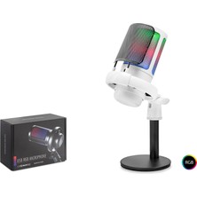 MidasTech Profesyonel Mikser Kontrollü Rgb Mikrofon 24 Bit Çinko Alaşım Gövde Type-C - Beyaz ME6SW Midast