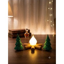 Maison Luré 3D Kamp Ateşi ve Çam Ağaçları Dekoratif Gece Lambası Seti Masa ve Gece Lambası