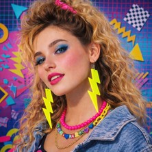 80 Ler 90 Lar Retro Neon Sarı Şimşek Küpe 10 cm Midastech