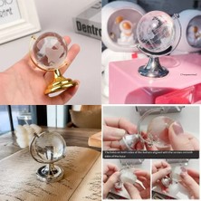 MidasTech Kristal Büyük Boy Cam Dünya Küresi - Gümüş ve Altın Renkli Ayaklı - Dekoratif Obje Midastec