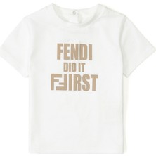 Fendi Kahve Beyaz Logolu Unisex Bebek T-Shirt