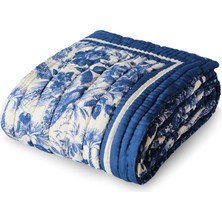 Uniqlooms Plume Mavi Pamuklu El Yapımı Battal Boy Yatak Örtüsü 230 x 260 cm
