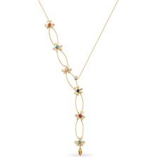 Orena Jewelry Flower Pırlanta Taşlı 14 Ayar Altın Kadın Kolye