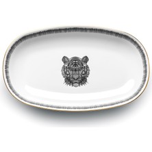 Some Home İstanbul Bold Collection Kaplan Figürlü Porselen Kayık Servis Tabağı 29 cm