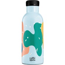 Mamawata Confetti Açık Mavi Pipetli Çelik Çocuk Termos Suluk 470 ml