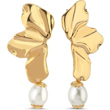 Lisalina Leaf Pearl Kadın Altın Kaplama Küpe