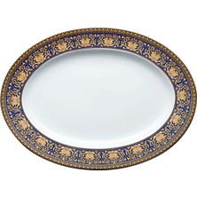 Versace Medusa Mavi Oval Porselen Servis Tabağı 34 cm