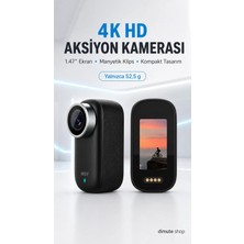 Dimute Shop 4K Hd Aksiyon Kamerası 1.47" Ekran Manyetik Klipsli Taşınabilir Video Kamera + Aksesuar Seti