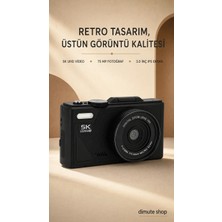 5k UHD 75 Mp Dijital Kamera | 18X Zoom | Retro Tasarım | Vlog & Seyahat Fotoğrafçılığı (Siyah)