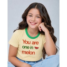 Organickid Watermelon Kız Çocuk Krem Crop T-Shirt