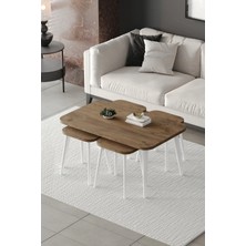 Emideco Zigon ve Orta Sehpa 5'li Takım , Metal Ayaklı , Roma 4+1 Sehpa , Beyaz Metal - Atlantik Çam Tabla