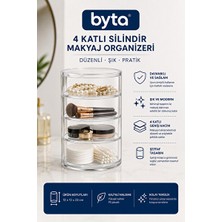 Velmora 4 Katlı Şeffaf Silindir Makyaj ve Takı Organizeri | Makyaj & Takı Organizeri