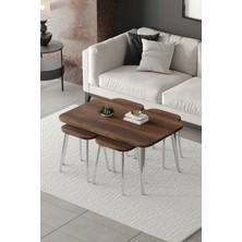 Emideco Zigon ve Orta Sehpa 5'li Takım , Metal Ayaklı , Roma 4+1 Sehpa , Gümüş Metal - Barok Tabla