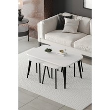 Emideco Zigon ve Orta Sehpa 5'li Takım , Metal Ayaklı , Roma 4+1 Sehpa , Siyah Metal - Beyaz Tabla