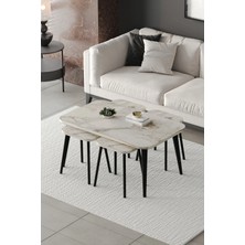 Emideco Zigon ve Orta Sehpa 5'li Takım , Metal Ayaklı , Roma 4+1 Sehpa , Siyah Metal - Beyaz Mermer Tabla
