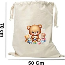 Velmora Sevimli Ayıcık Temalı 50X70 cm Kanvas Oyuncak ve Bakım Çantası | Bebek Bakım Çantası