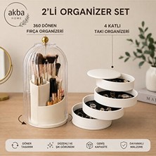 Velmora Dönebilen 2 Katlı Fırça ve 4 Katlı Takı Organizer Seti | Makyaj & Takı Organizeri