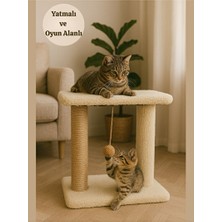 Velmora Yumuşak Peluş Dokulu 2 Katlı Oturma ve Yatmalı Kedi Tırmalama Tahtası | Kedi Tırmalaması