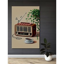 Velmora Retro Ahşap Görünümlü Radyo ve Saksı Bitkisi, Dekoratif ve Estetik Tasarım | Tablo
