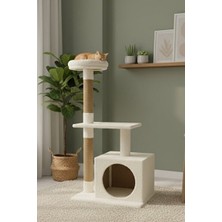 Velmora Beyaz Kedi Tırmalama ve Oyun Evi Platformu | Kedi Tırmalaması