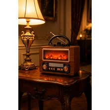 Velmora Nostaljik Ahşap Şömine Görünümlü Bluetooth Hoparlör ile Vintage Atmosfer | Nostaljik Radyo