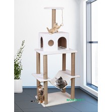Velmora Yüksekli Platformlu Kedi Tırmalama ve Oyun Evi, Beyaz | Kedi Tırmalaması