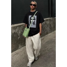 Madmext Siyah Oversize Baskılı Kadın Tişört MG1764
