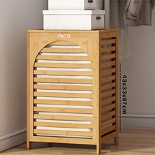 Velmora Kalın Ahşap Bambu Kumaşlı Kirli - 43X33X67CM | Çamaşır Sepeti