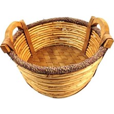 Velmora Natural El Örgüsü Hasır - Ahşap Saplı 37CM Boyutunda | Sepet