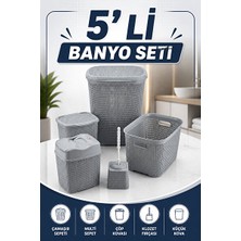 Velmora 5 Parça Banyo Seti - Kirli ve Temiz Çamaşır Organizatörü | Çamaşır Sepeti