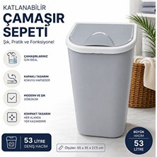 Velmora 53 Litre Dar Alan Uyumlu Kapaklı , Banyo Için | Çamaşır Sepeti