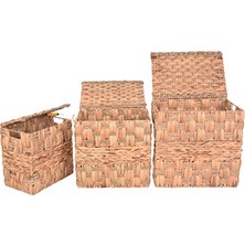 Velmora Dikdörtgen Kapaklı Water Hyacinth Dekoratif - 3'lü Set | Sepet