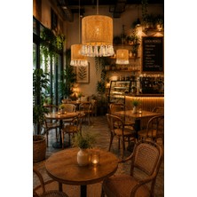 Livadesign7 El Yapımı Püsküllü Rafya Bohem Avize - Kafe, Balkon, Hol, Salon Sarkıt Avize