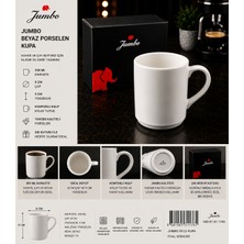 Jumbo Beyaz Porselen Kupa 300 ml - Şık ve Zarif Tasarım Kahve & Çay Kupası