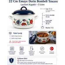 Es Dekor Koleksiyon 22 Cm 5 Litre Emaye Derin Bombeli Tencere – Lacivert Kapaklı, İndüksiyon Uyumlu